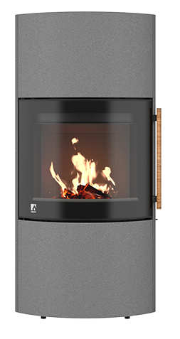 Drooff Kaminofen Catania 6 kw StilBeton basalt mit Metall-Griff mit Birkenrinde & fire+ Abbrandsteuerung