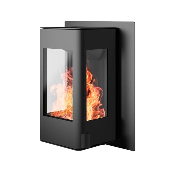 Nordpeis Kaminofen YoU Wall mit Hitzeschutz dunkel Thermotte