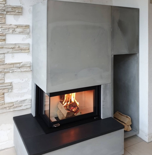 Kaminbausatz Nordpeis Monaco A Bench links helle Thermotte