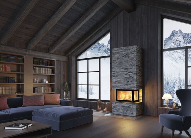 Kaminbausatz Nordpeis Davos Stone U High dunkle Thermotte