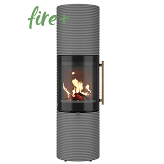 Drooff Kaminofen BRUNELLO 2 L Groove StilBeton basalt / Stangengriff mit Birkenrinde inkl. fire+ Abbrandsteuerung