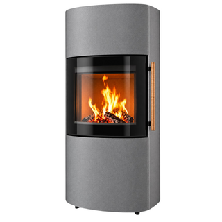 Drooff Kaminofen Catania 6 kw StilBeton basalt mit Metall-Griff mit Birkenrinde & fire+ Abbrandsteuerung