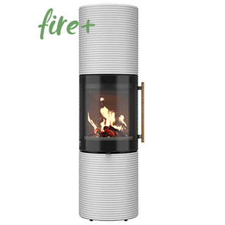Drooff Kaminofen BRUNELLO 2 L Groove StilBeton cream/ Stangengriff mit Birkenrinde inkl. fire+ Abbrandsteuerung