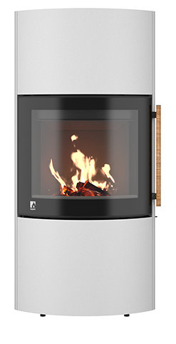 Drooff Kaminofen Catania 6 kw StilBeton cream mit Metall-Griff mit Birkenrinde & fire+ Abbrandsteuerung