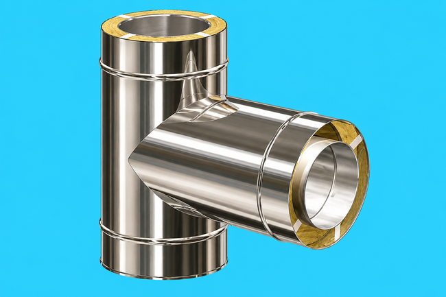 Edelstahlschornstein 0,6 Premium Feuerungsanschluss 90° mit langem Stutzen DW120