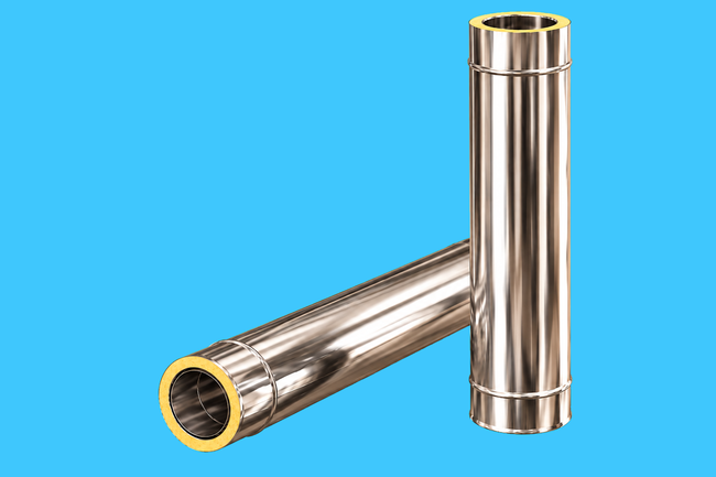 Edelstahlschornstein Längenelement 1000 mm m. integr. Wandfutter kürzbar DW 113