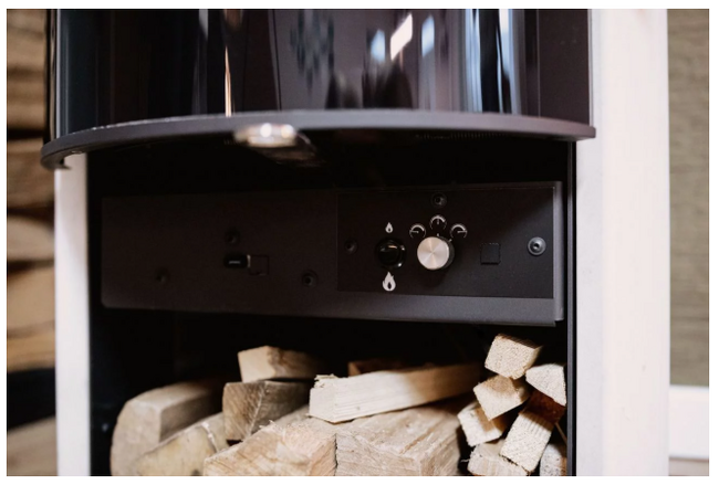 Drooff Kaminofen Forano Premium White Bedienelemente Stangengriff + fire+ Abbrandsteuerung 
