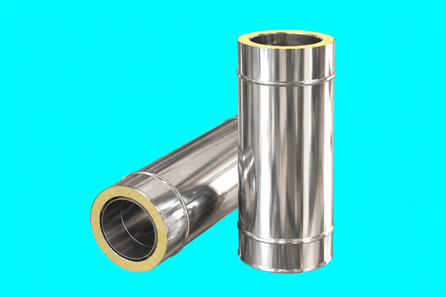 Edelstahlschornstein 0,8mm Premium Längenelement 500 mm m. integr. Wandfutter kürzbar DW 80