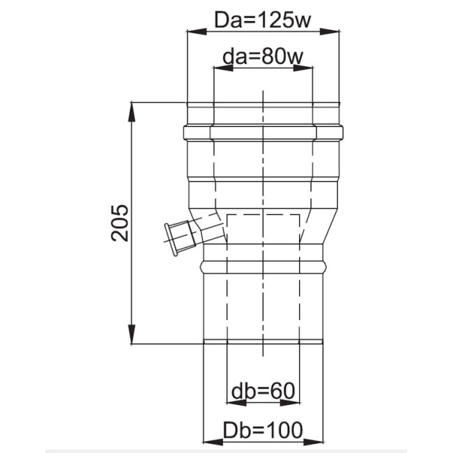 Luft Abgas System konzentrisch Reduzierung mit Kondensatableiter lackiert DN 80/125