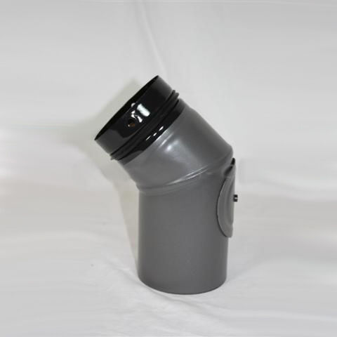 2-teiliger Pellet-Bogen geschweißt 45° DN 100 mm, gussgrau emailliert mit Reinigungsöffnung