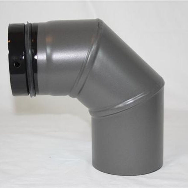 3-teiliger Pellet-Bogen geschweißt 90° DN 100 mm, gussgrau emailliert ohne Reinigungsöffnung