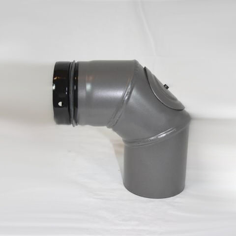 3-teiliger Pellet-Bogen geschweißt 90° DN 125 mm, gussgrau emailliert mit Reinigungsöffnung