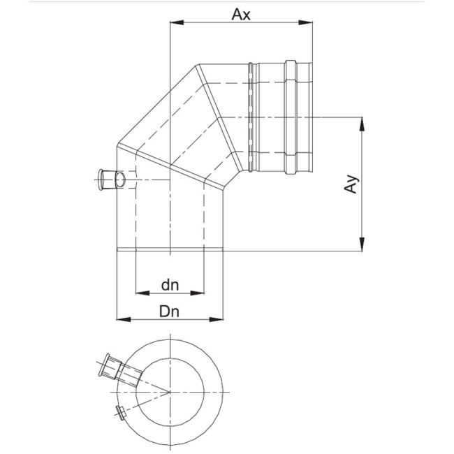 Luft Abgas System konzentrisch 90° Bogen mit Messtutzen lackiert DN 60/100