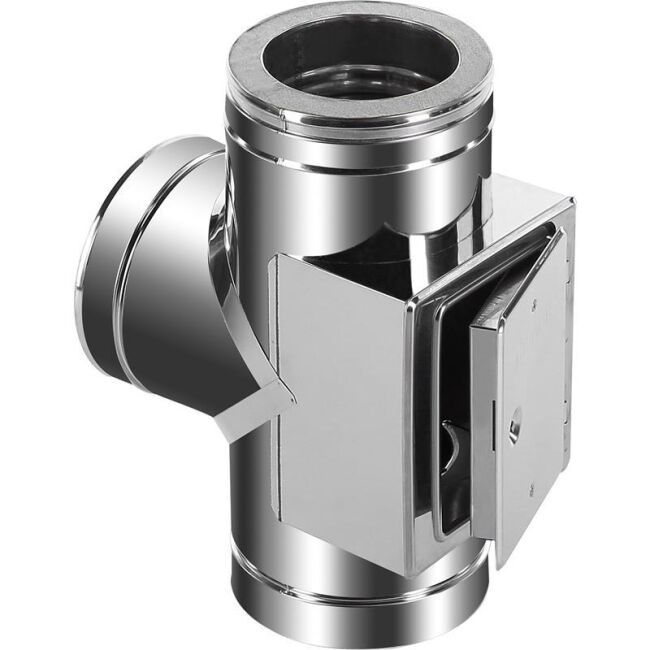 DINAK Edelstahlschornstein T-Stück 90° mit Reinigungstür DW 150 mm