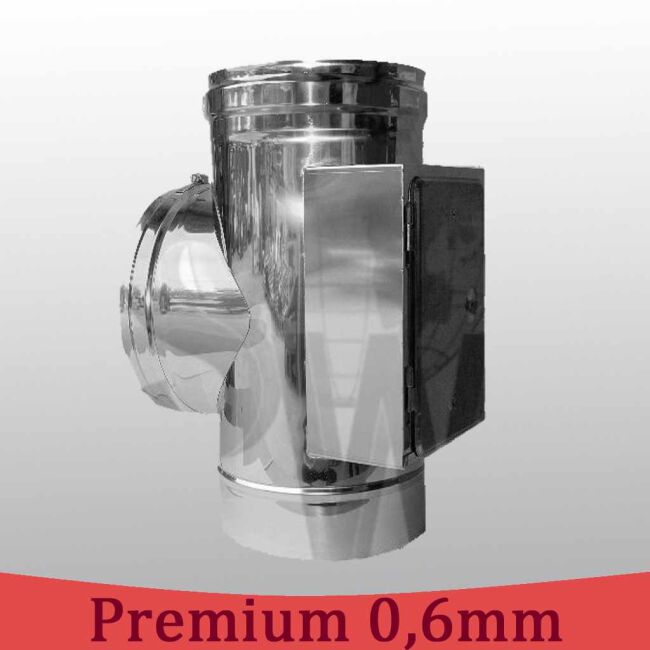 Edelstahlschornstein 0,6mm Premium T-Anschluß 90° inkl. Reinigung gegenüberliegend DW 180