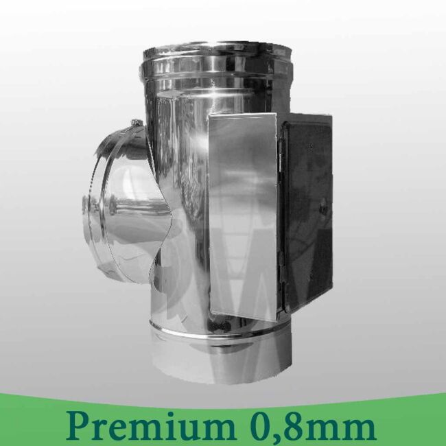 Edelstahlschornstein 0,8mm Premium T-Anschluss 90° inkl. Reinigung gegenüberliegend DN 113