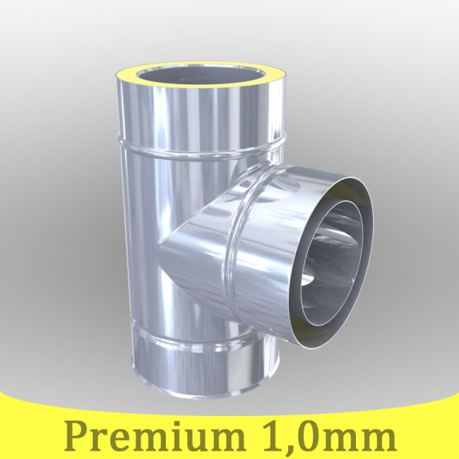 Edelstahlschornstein 1,0mm Premium T-Anschluss 90° DW 250