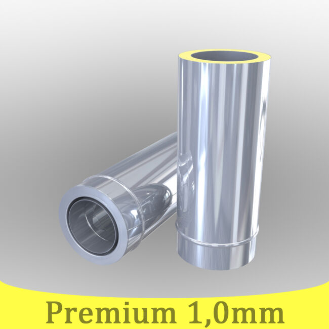 Edelstahlschornstein 1,0mm Premium Längenelement 500 mm m. integr. Wandfutter kürzbar DW 80