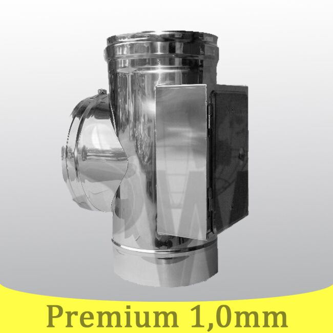 Edelstahlschornstein 1,0mm Premium T-Anschluss 90° inkl. Reinigung gegenüberliegend DN 113