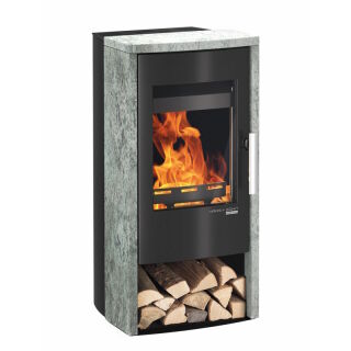 Haas+Sohn Kaminofen Premium ROSENHEIM easy perl-schwarz mit Holzfach