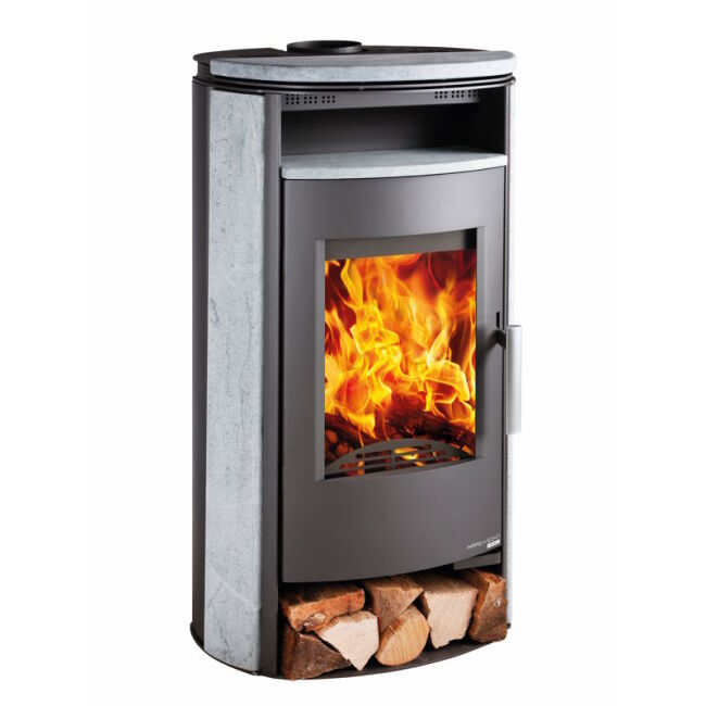 Haas+Sohn Kaminofen Premium HALLSTATT perl-anthrazit, Speckstein mit Holzfach