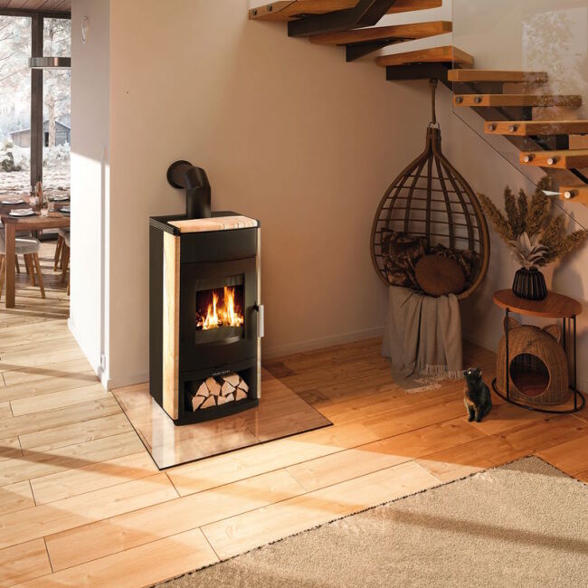 Haas+Sohn Kaminofen Home MONTEGROTTO-II mit Holzfach Stein Woodstone