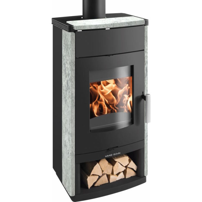 Haas+Sohn Kaminofen Home MONTEGROTTO-II mit Holzfach Stein Serpentino