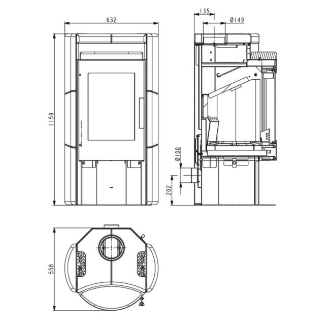 Haas+Sohn Kaminofen Premium UPPSALA-III Easy perl-anthrazit, Blende schwarz glänzend