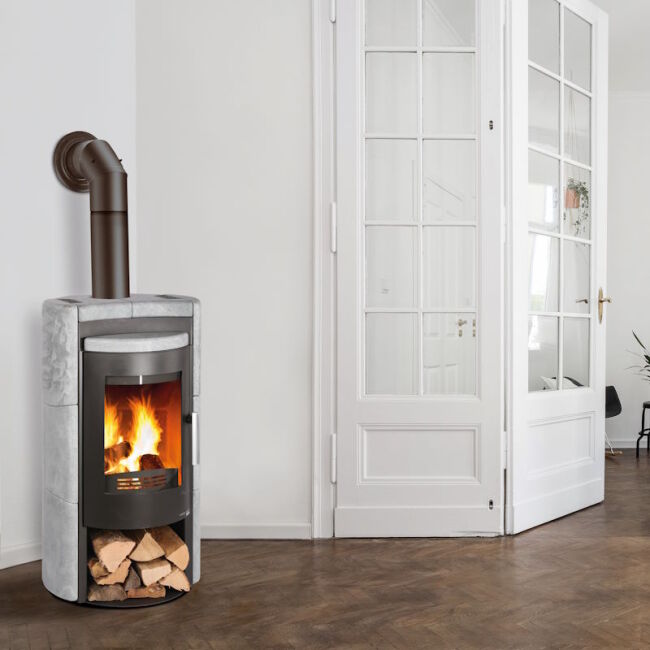 Haas+Sohn Kaminofen Premium UPPSALA-III Easy perl-schwarz, Speckstein mit Holzfach