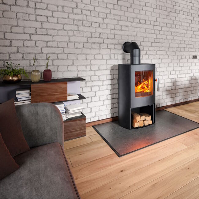 Haas+Sohn Kaminofen Premium VERONA OVAL perl-schwarz. Optional mit Holzfach