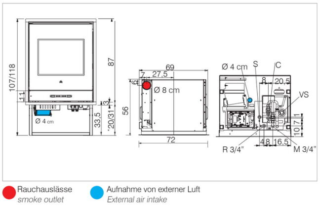 Edilkamin wasserführender Pellet Heizkamin Idropellbox, 15,7 kW