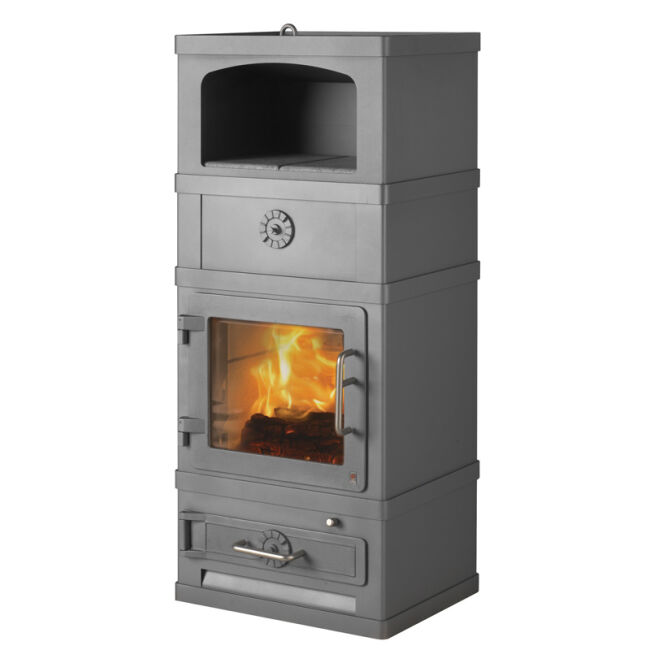 Kaminofen Lotus 2060 Grundmodell schwarz inkl. Warmhaltefach + Tür ohne Brennholzsockel