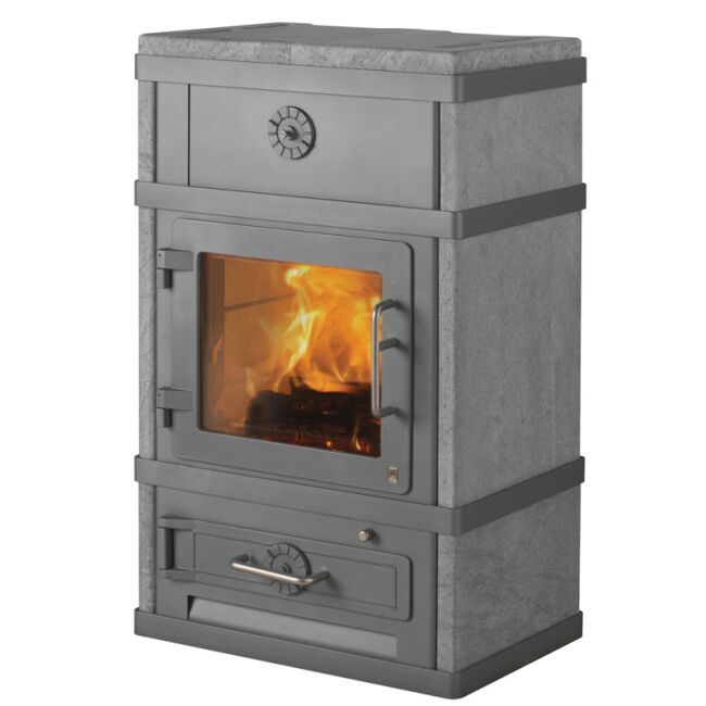 Kaminofen Lotus 2080 Grundmodell mit Specksteinseiten ohne Warmhaltefach Farbe grau