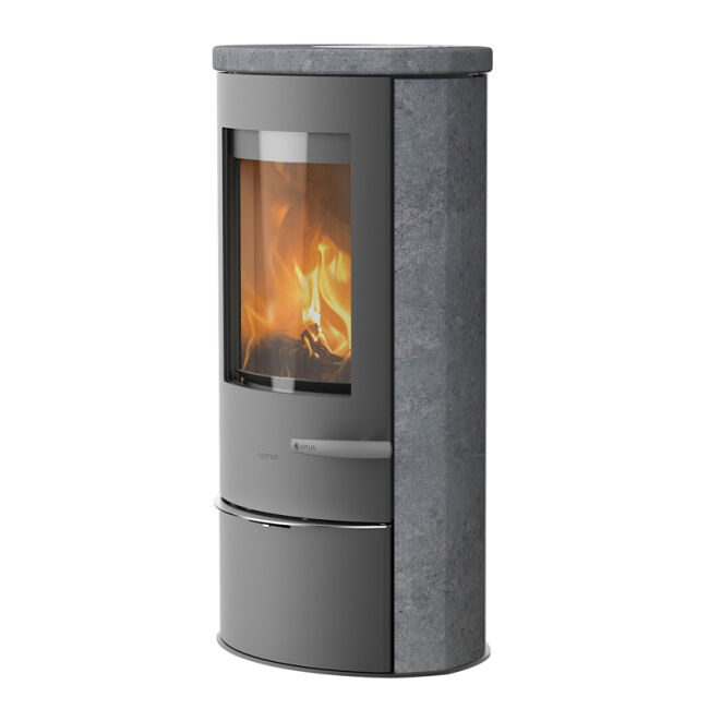 Kaminofen Lotus Liva 5 S mit Natursteinverkleidung, Speckstein Seiten/Oberplatte