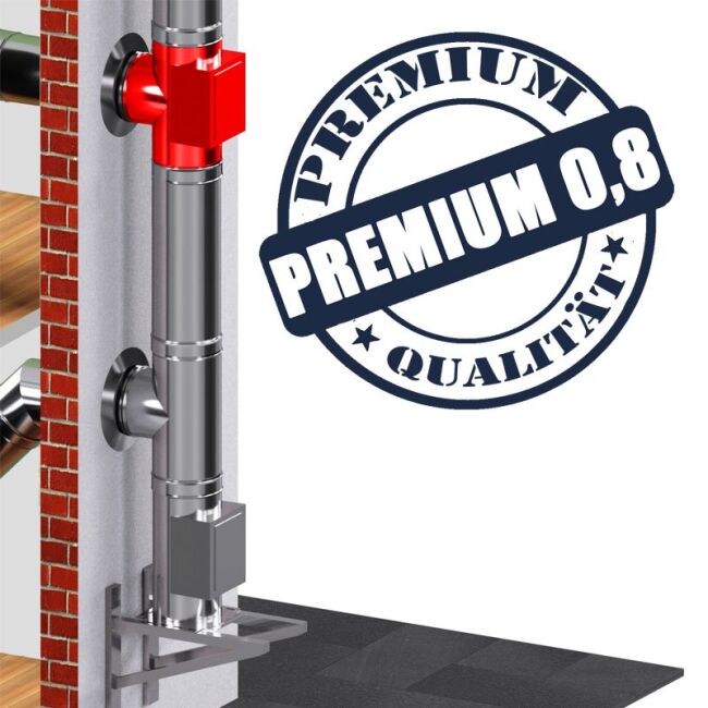 Edelstahlschornstein 1,0mm Premium T-Anschluss 90° inkl. Reinigung gegenüberliegend DN 113
