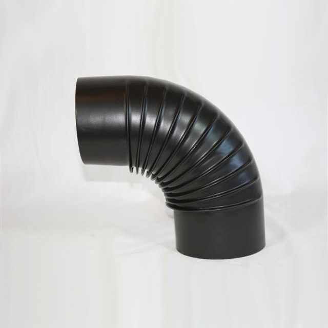 Bogen 90° DN 130 mm gerippt ohne Reinigungsöffnung, High-Quality-Line matt schwarz