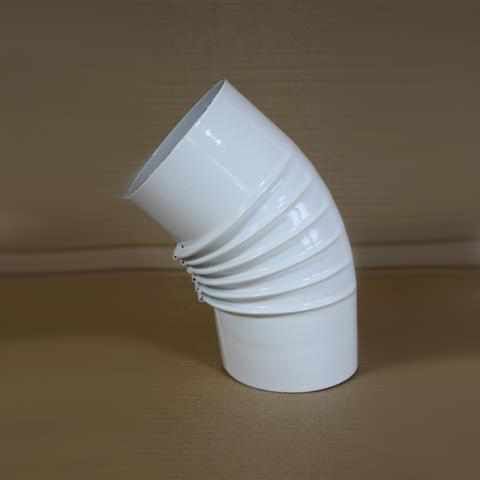 Bogen 45° DN 130 mm gerippt ohne Reinigungsöffnung, High-Quality-Line weiß emailliert