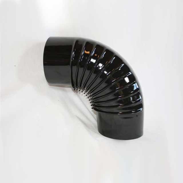 Bogen 90° DN 120 mm gerippt ohne Reinigungsöffnung, High-Quality-Line schwarz glänzend
