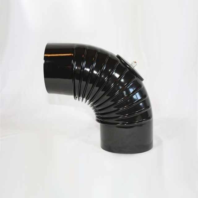 Bogen 90° DN 120 mm gerippt mit Reinigungsöffnung, High-Quality-Line schwarz glänzend