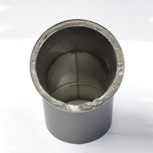 Edelstahlrohr doppelwandig Bogen 45° ohne Reinigungsöffnung 130 mm