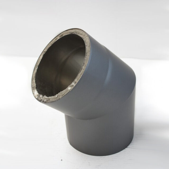 Edelstahlrohr doppelwandig Bogen 45° ohne Reinigungsöffnung 150 mm