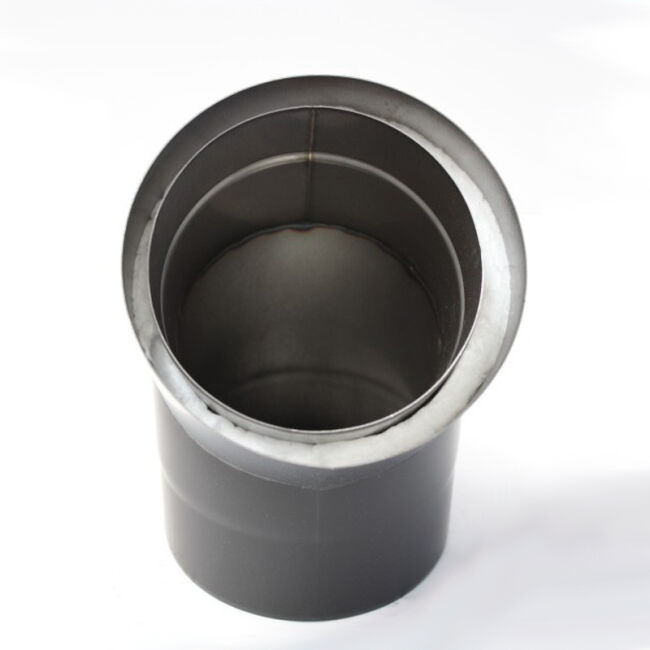 Edelstahlrohr doppelwandig Bogen 45° ohne Reinigungsöffnung 150 mm