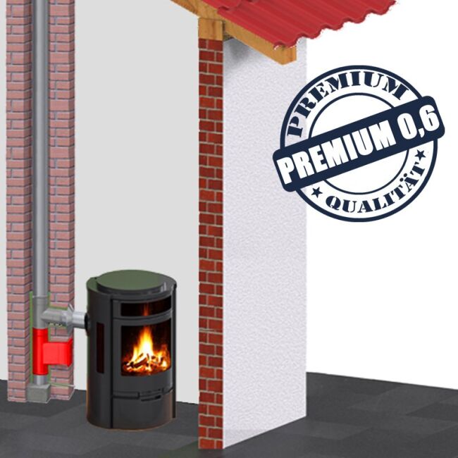 Edelstahlschornstein einwandig 0,6mm Premium Prüföffnung KPR 180 x 120 + Tür + Kastenverl. 100 mm DN 80