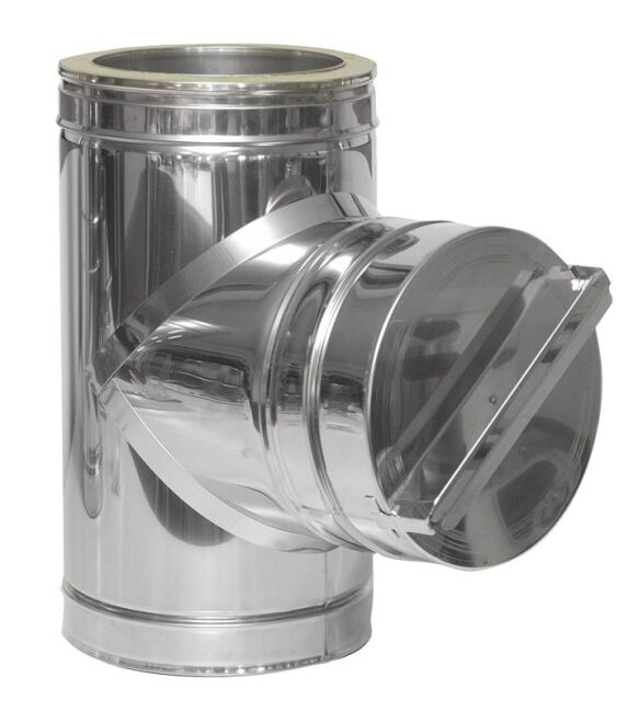 DINAK Edelstahlschornstein Reinigungs-T-Stück mit Deckel DW Ø80