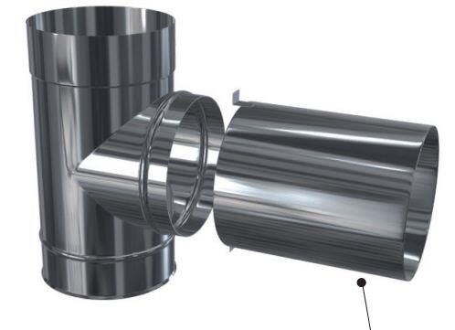 Edelstahlschornstein einwandig 0,5mm T-Stück kurz mit Verlängerung TR PF DN 130