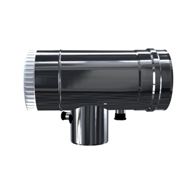 Luft Abgas System konzentrisch T-Stück 90° mit Revisionsöffnung, Kondensatableiter und Messstutzen DN 80/125
