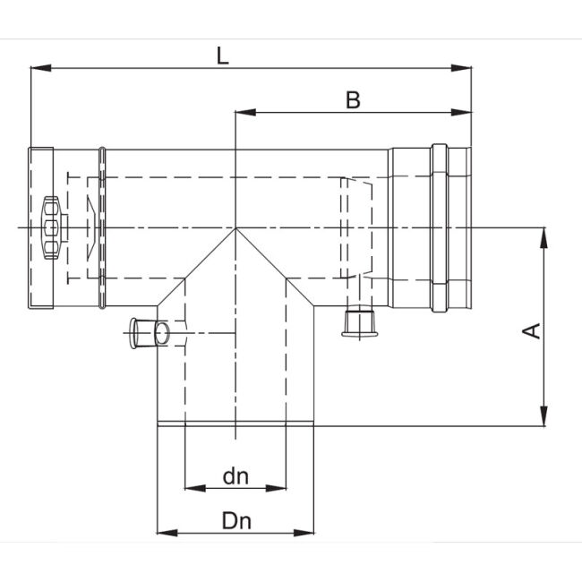 Luft Abgas System konzentrisch T-Stück 90° mit Revisionsöffnung und Kondensatableiter lackiert DN 80/125
