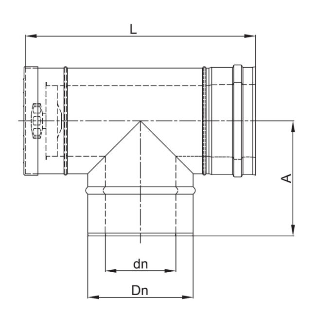 Luft Abgas System konzentrisch T-Stück 87° mit Revisionsöffnung DN 150/200