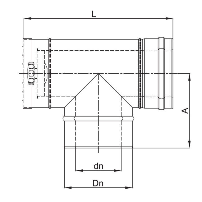 Luft Abgas System konzentrisch T-Stück 90° mit Revisionsöffnung DN 150/200