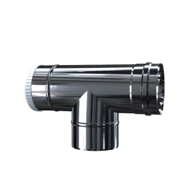 Luft Abgas System konzentrisch T-Stück 90° mit Revisionsöffnung DN 80/125 Reduzierter Abzweig DN 60/100